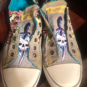 Ed Hardy Skulls Slip On Laceless shoes Size 11